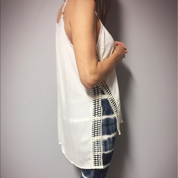 Off White Tank with Crochet Inserts - Picture 2 of 6